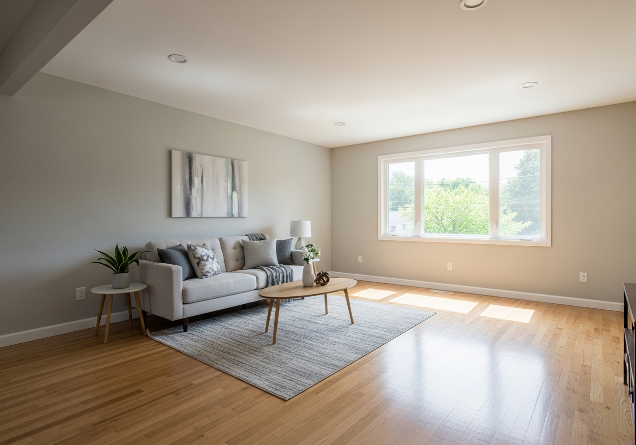Fully rebuilt and renovated room after water damage restoration in Houston