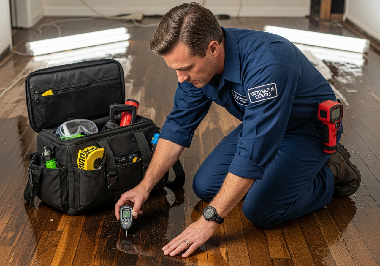 Technician monitoring moisture levels during structural drying